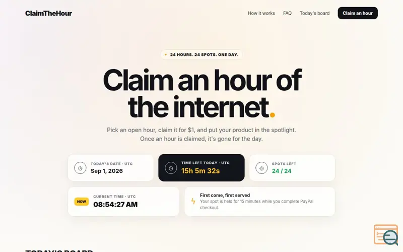 Screenshot of ClaimTheHour