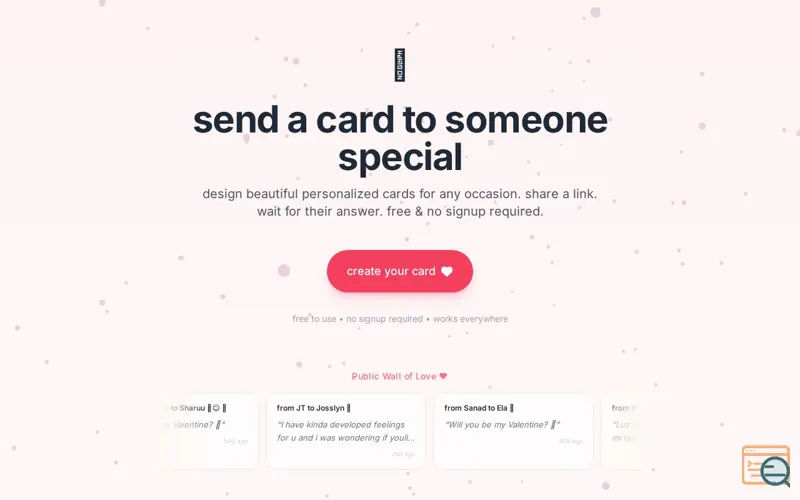 Screenshot of Instant eCard