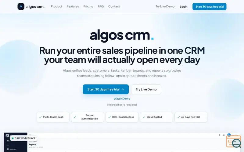 Screenshot of Algos CRM