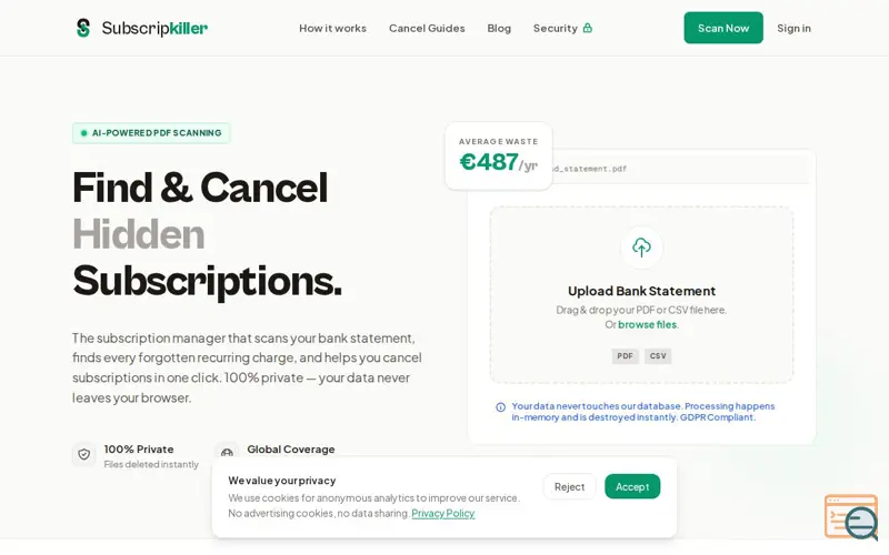 Screenshot of SubscripKiller