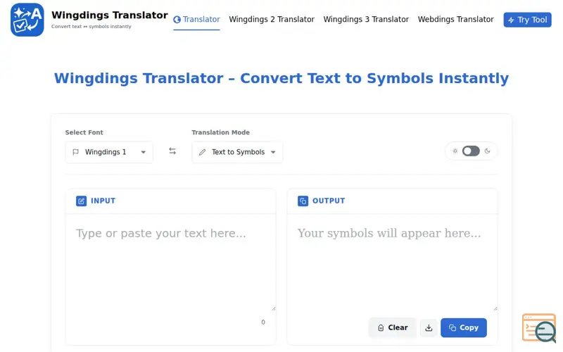 Screenshot of Wingdings Translator