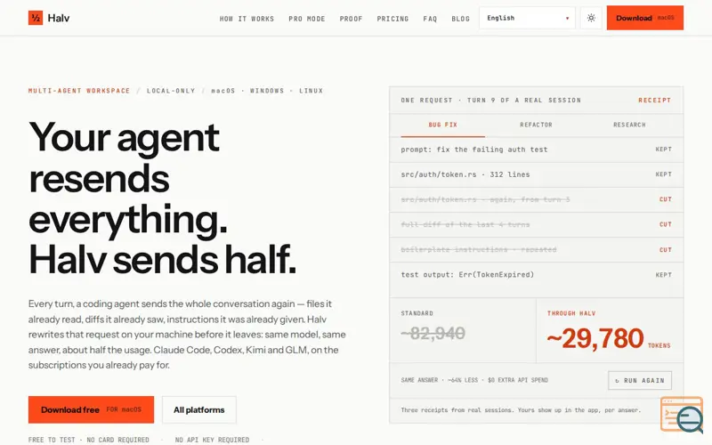Screenshot of Halv — Half the spend. All of the model.