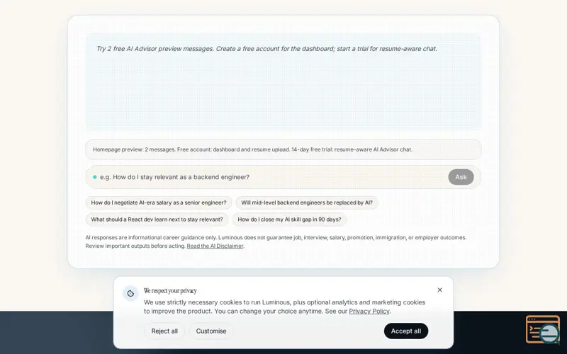 Screenshot of Career Luminous