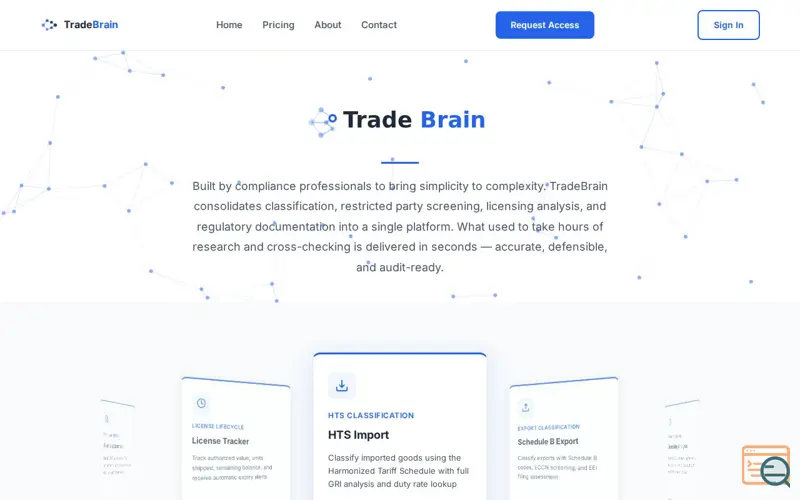 Screenshot of TradeBrain-Intelligent Trade Compliance