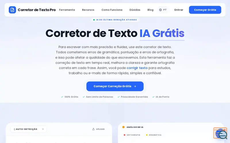 Screenshot of Corretor de Texto Pro, a launch using Netim Email