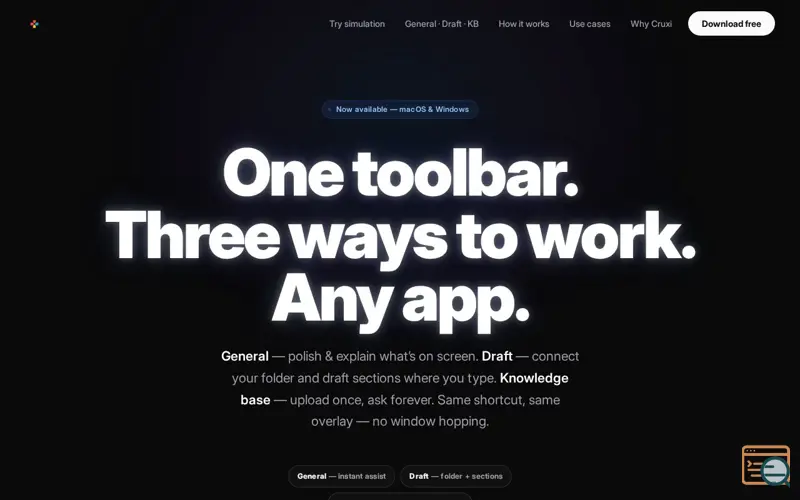 Screenshot of Cruxi Universal Toolbar