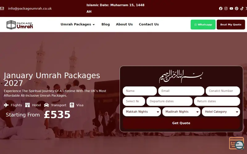 Screenshot of january umrah packages 2027