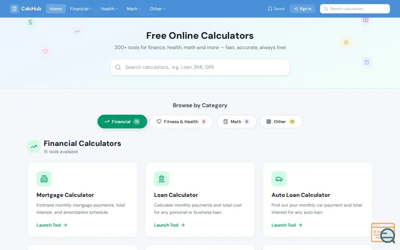 Screenshot of CalcHub