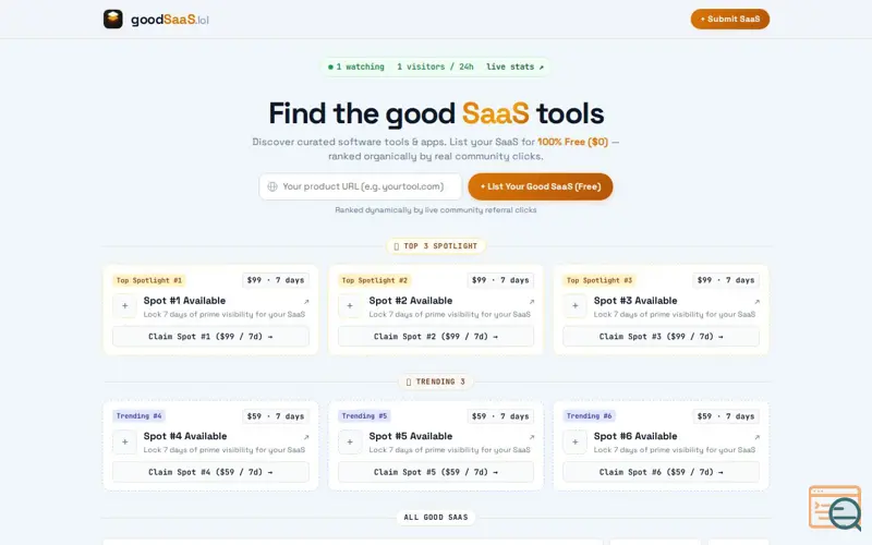 Screenshot of List your good SaaS for free