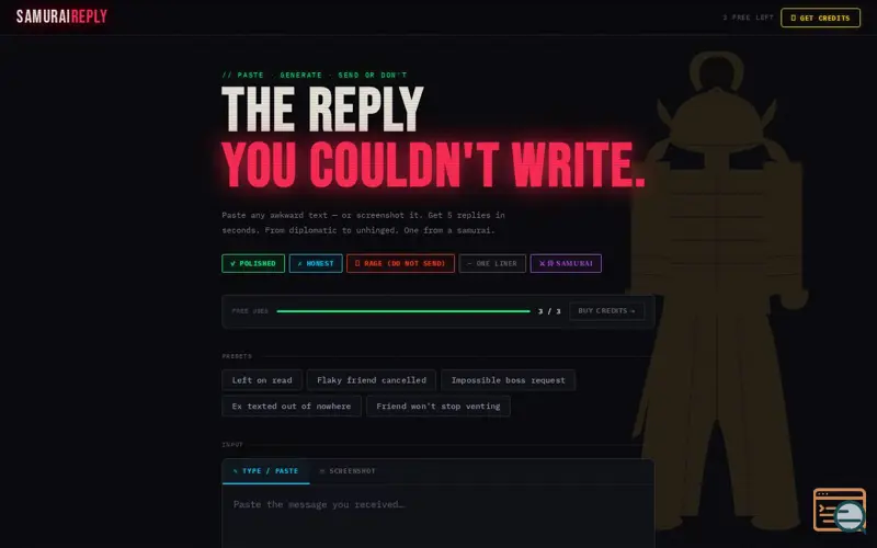 Screenshot of Samurai Reply