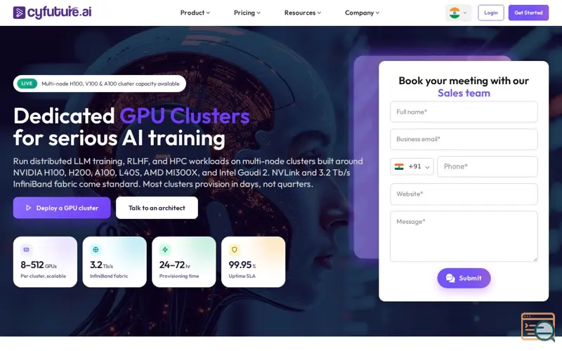 Screenshot of Cyfuture AI B300 GPU Cloud, a launch using Subscribe with Google
