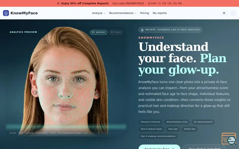Screenshot of KnowMyFace: AI Face Analyzer for Shape, Features & Style