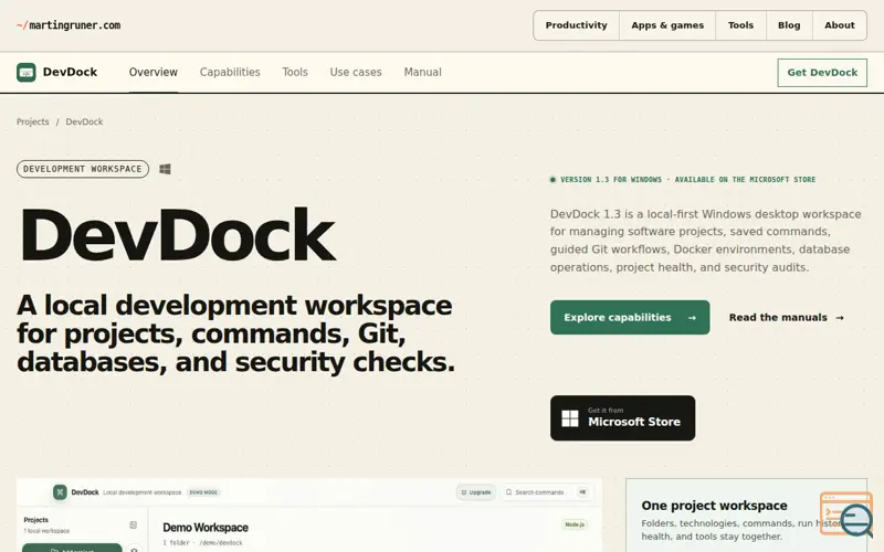 Screenshot of DevDock, a launch using Zone.ee DNS