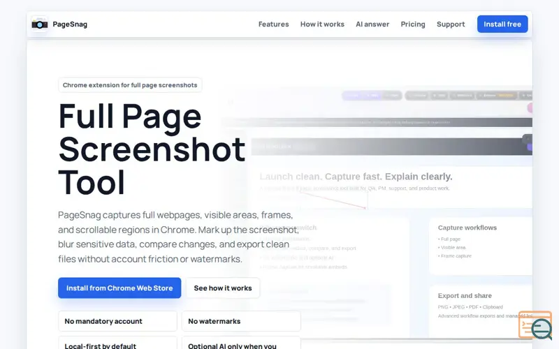 Screenshot of PageSnag