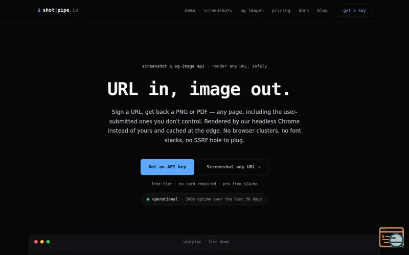 Screenshot of Shotpipe — Screenshot & OG Image API for Static Sites