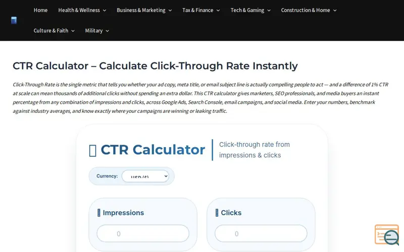 Screenshot of CTR Calculator