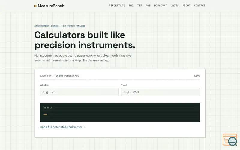 Screenshot of MeasureBench — Free Online Calculators