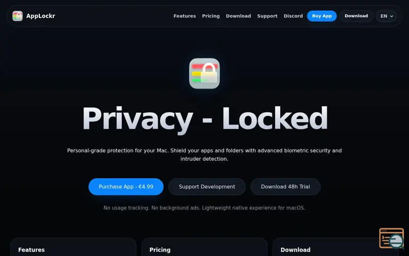 Screenshot of AppLockr, a launch using Ko-fi