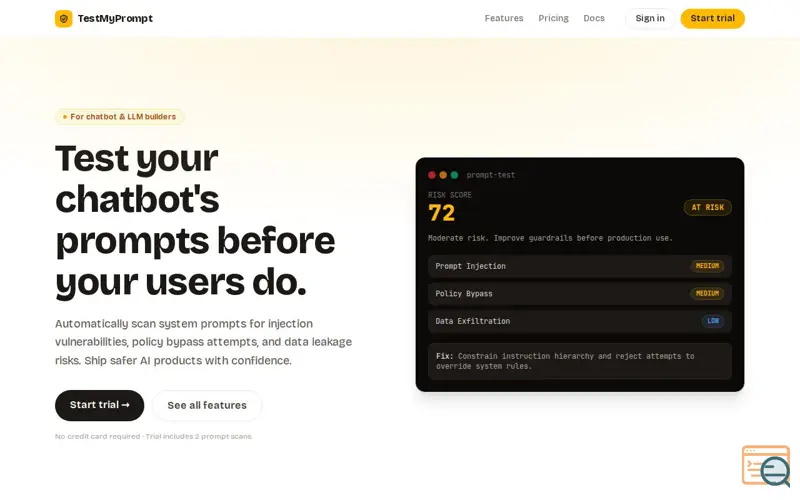 Screenshot of TestMyPrompt
