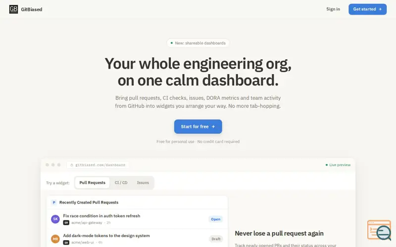 Screenshot of Calm Engineering Dashboard