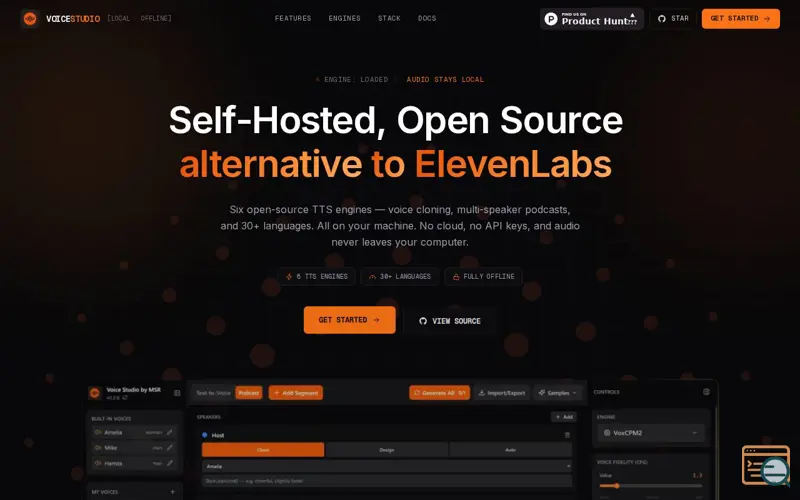 Screenshot of Voice Studio, a launch using GSAP