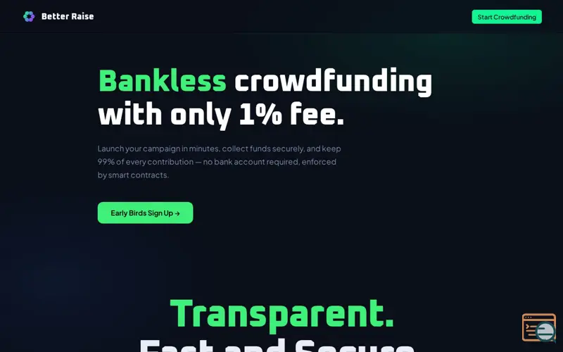 Screenshot of Better Raise — Bankless Crowdfunding