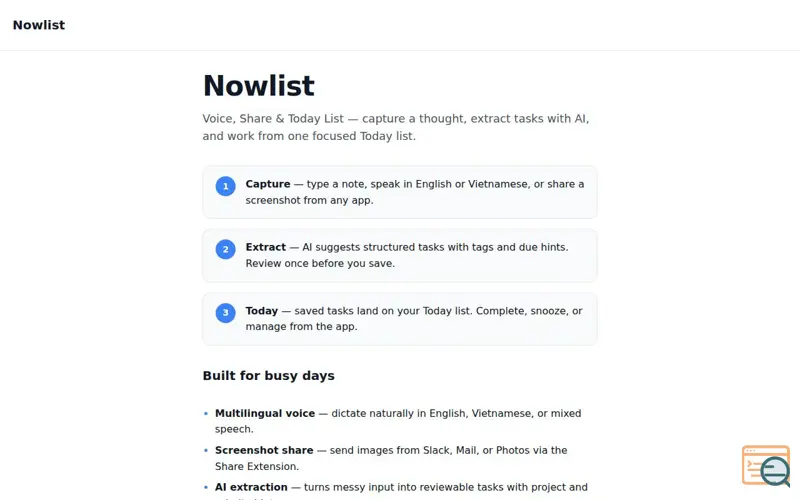 Screenshot of Nowlist: AI Task Capture
