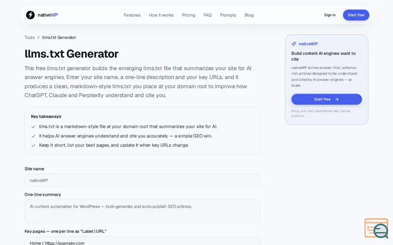 Screenshot of llms.txt Generator