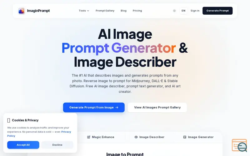 Screenshot of ImaginPrompt, a launch using Naver Analytics