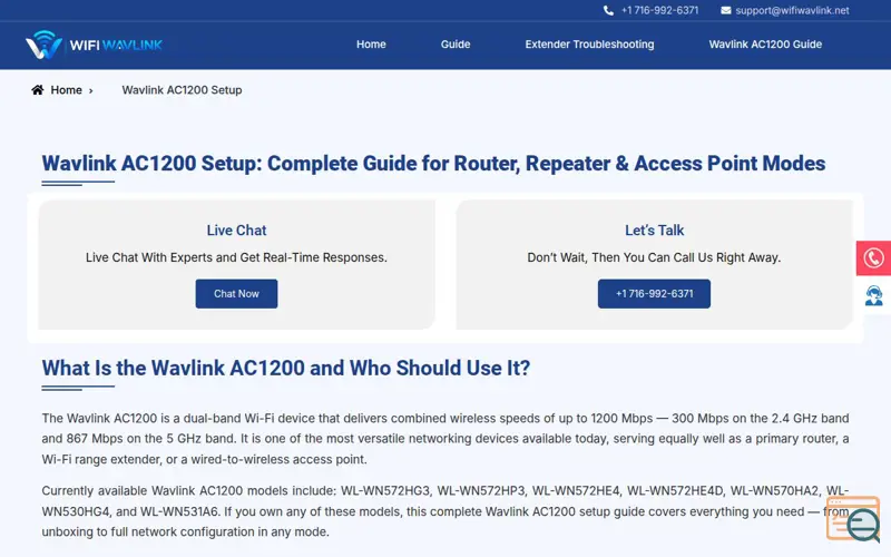 Screenshot of Wavlink AC1200 Setup