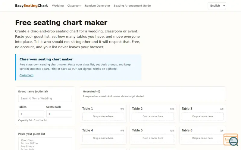 Screenshot of Seating Chart Maker — Free Drag & Drop Planner