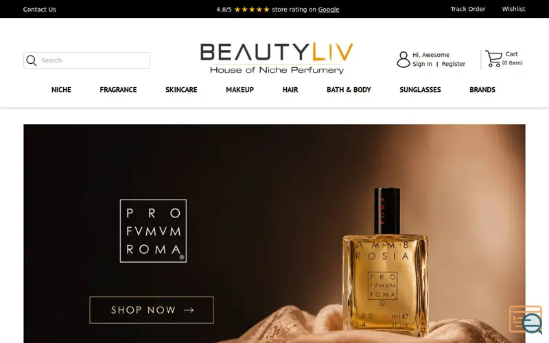 Screenshot of BeautyLIV.com, a launch using R.O.EYE