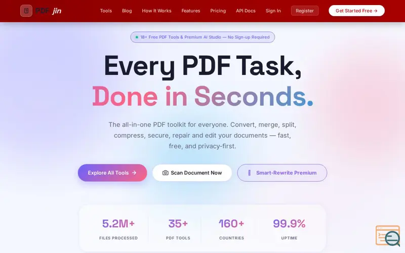 Screenshot of PDFjin - Your Complete PDF Toolkit, a launch using MSC Hosting