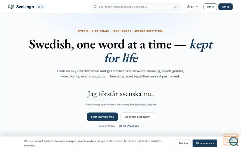 Screenshot of SveLingo