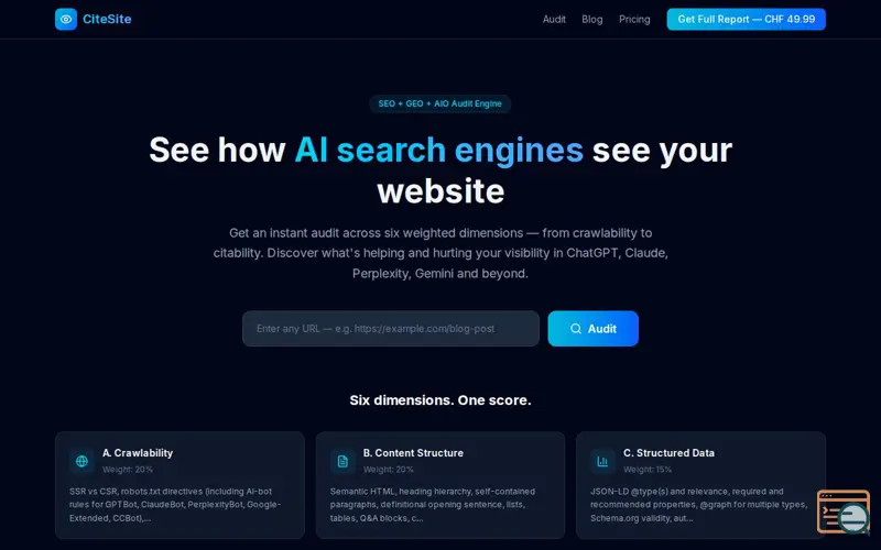 Screenshot of CiteSite