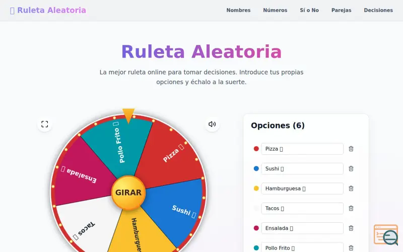 Screenshot of Ruleta Virtual y de Sorteo