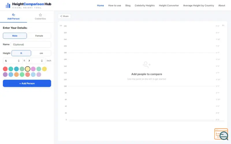 Screenshot of HeightComparison Hub