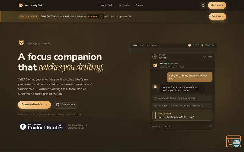 Screenshot of AccountyCat