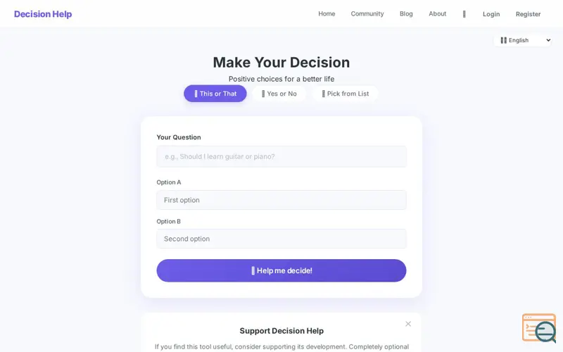 Screenshot of Decision Help 