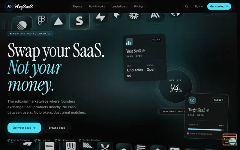 Screenshot of Hey SaaS — Swap Your SaaS. Not Your Money.