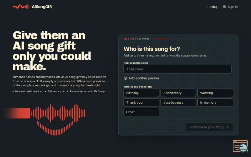 Screenshot of AI Song Gift Maker: Your Story, Their Song | AISongGift