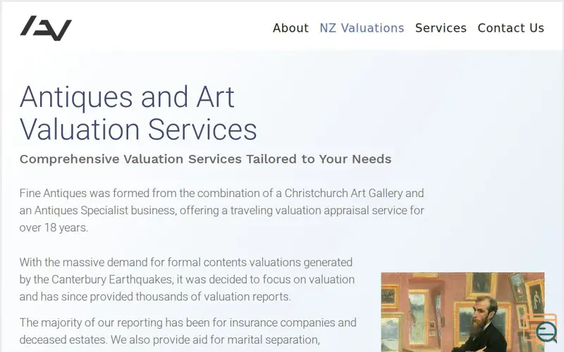 Screenshot of Antique & Art Valuation Service, a launch using UIkit