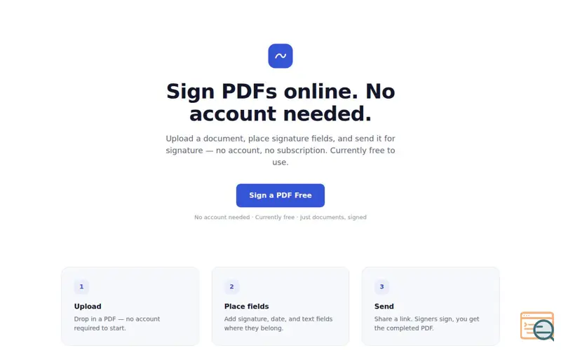Screenshot of RootSign — Sign PDFs Online, No Account | E-Signature Tool