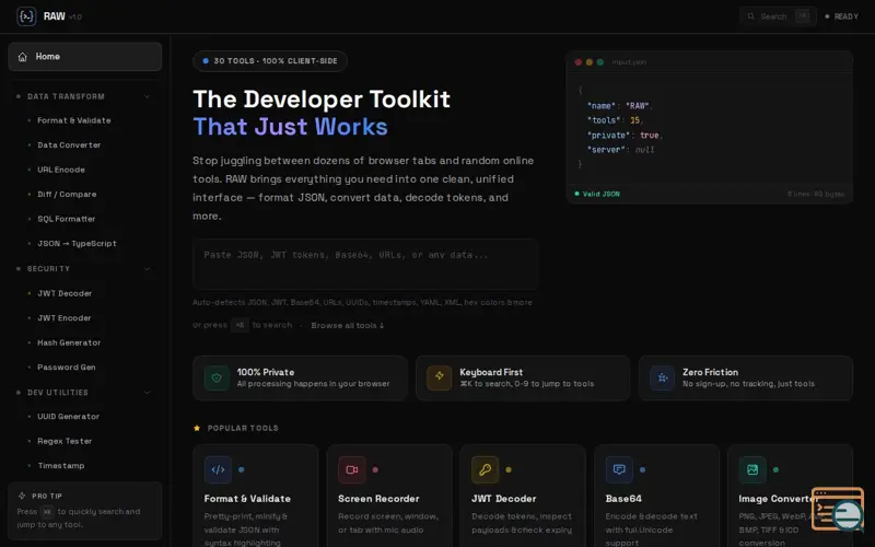 Screenshot of RAW - Developer Toolkit