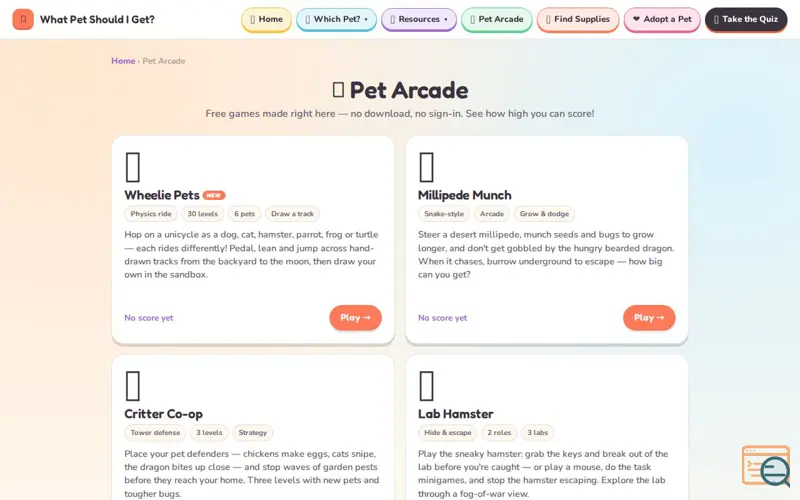 Screenshot of Whatpetshouldiget