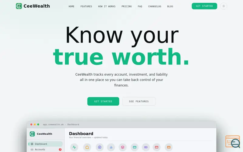 Screenshot of CeeWealth, a launch using TinyStats