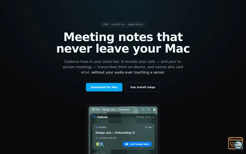 Screenshot of Cadence | Meeting notes that never leave your Mac
