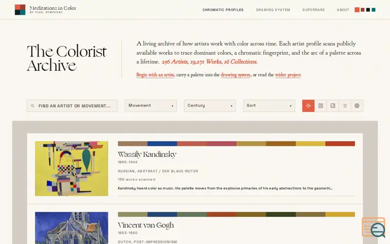 Screenshot of Meditations in Color, a launch using Imperva