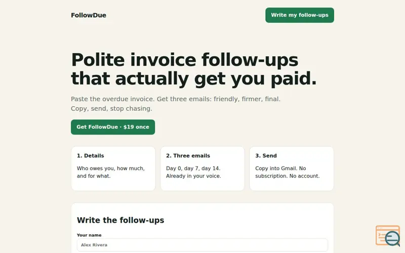 Screenshot of FollowDue