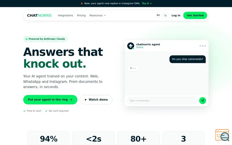 Screenshot of ChatNorris — Answers That Knock Out